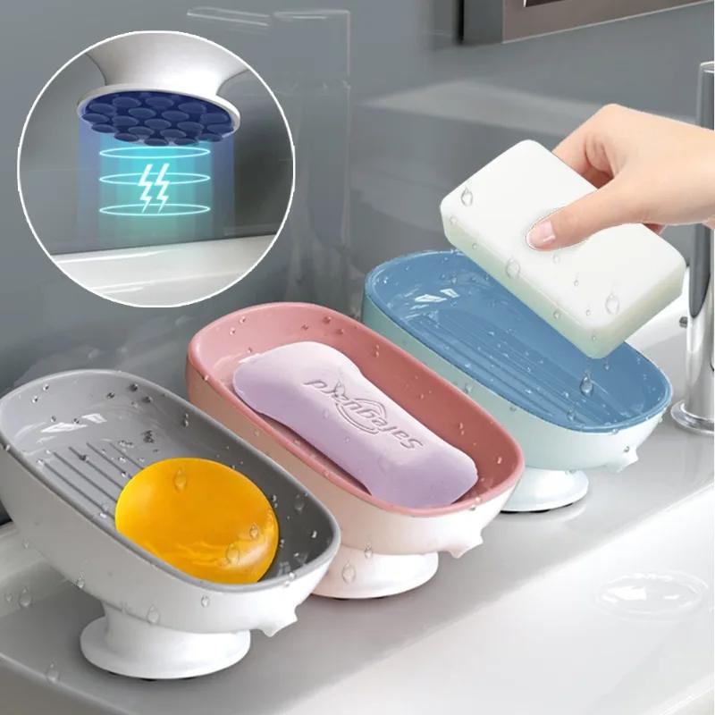 Super Suction Cup Soap Dish with Drain Water For Bathroom Soap Holder Kithcen Sponge Holder Soap Container Bathroom Supplies