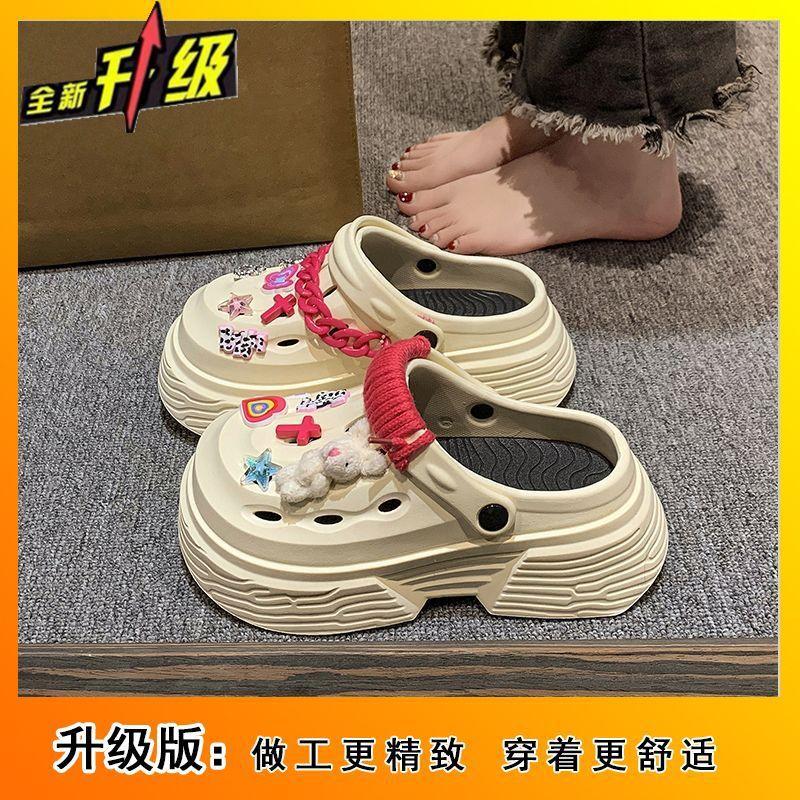 Internet celebrities heighten baotou semi-cool slippers women's summer 2025 new fashion muffin thick-soled hole shoes women's outer wear