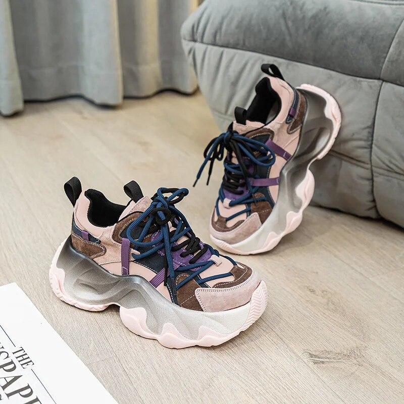 Fujin 5.5cm sintético couro genuíno pano tornozelo botas femininas plataforma cunha chunky tênis vulcanizar bombas sapatos de marca alta