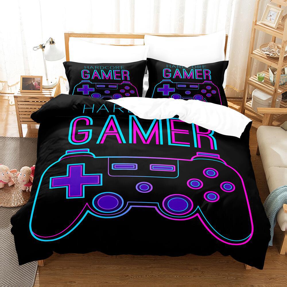 Cartoon Animation Digital Printing Keyboard Gamepad Bedding Three-Piece Microfiber Polyester Cotton Duvet