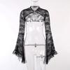 JY22221 Bell Sleeve Lace Hollow-Out Silk Cardigan for Women - European & American Autumn/Winter Fashion