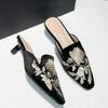 Spring and Summer New Embroidered Baotou Half Slippers Women's Outer Wear Medium Heel Cool Slippers
