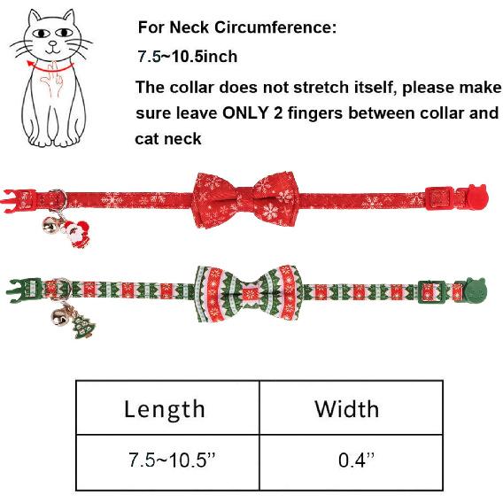 ADOGGYGO Christmas Cat Collar with Bowtie Bell - 2 Pack Red Green Cat Christmas Bowtie Collars