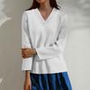 Women's Fashion Casual Cotton Linen V-Neck Long Sleeve Pullover Top