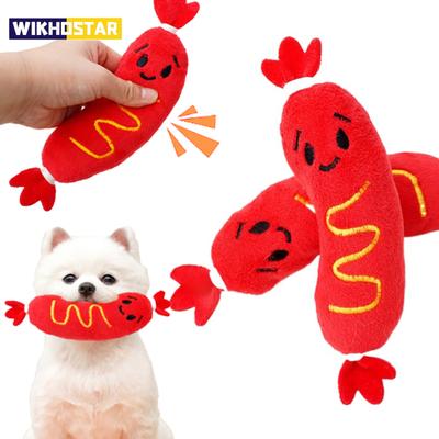 Dog Sound Plush Toy Hot Dog Chewing Toy Pet Grinding Teeth Squeaky Plush Toy Puppy Bite-resistant Interactive Chew Toy