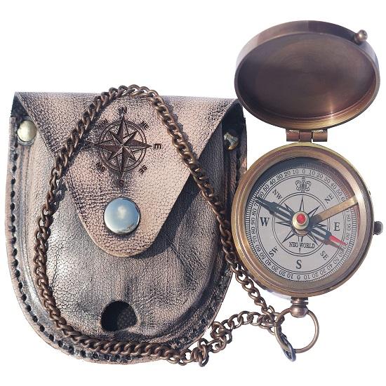 Brass Engrved Compass for Men, Pocket Compass with Leather Case, Handmade Religious Gift Idea for Graduation, Communion, Baptism (to My Son, Love Dad)