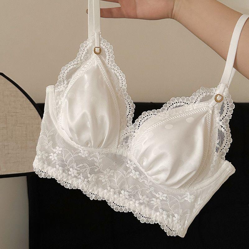 French Sweet Girl Lace Underwear Exquisite Satin Small Chest Push Up Non-wired Thin Bra