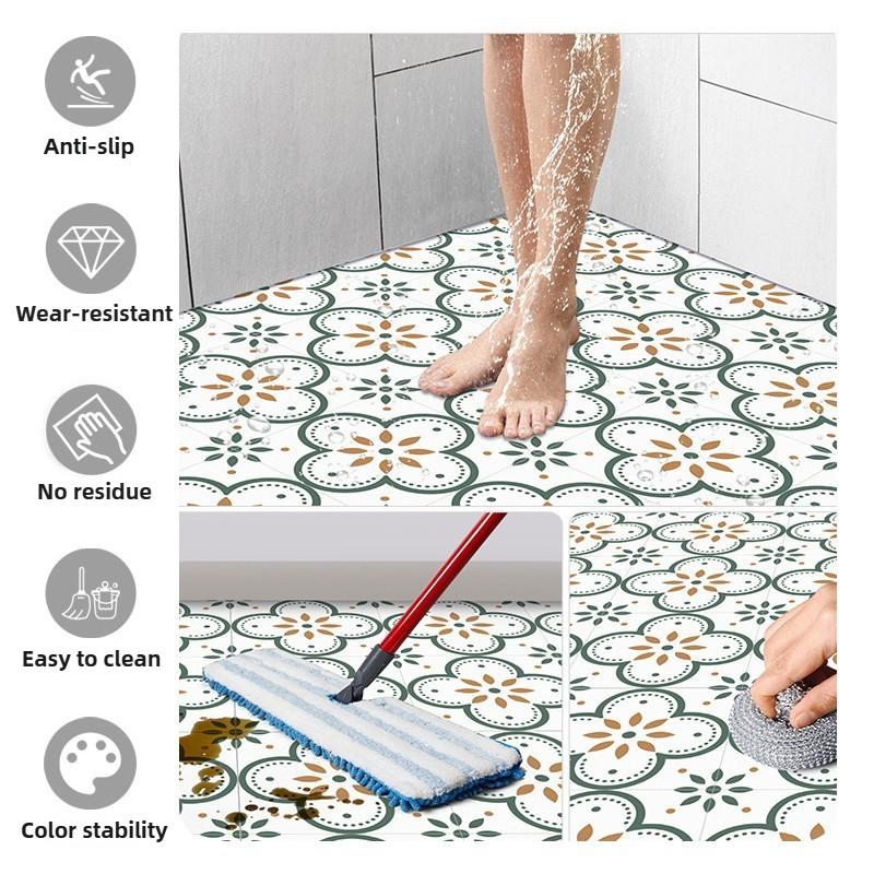 20x20cm 12 Peças Azulejos de Chão Mosaico de PVC Autocolantes Impermeáveis Antiderrapantes para Banheiro Cozinha DIY Reforma de Piso Casa