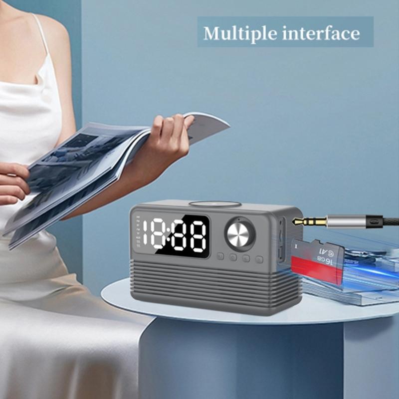 15W Wireless Charging Bluetooth-compatible Speaker with LED Mirror Clock Double Alarms Not Theft Designs Suitable for Home Office