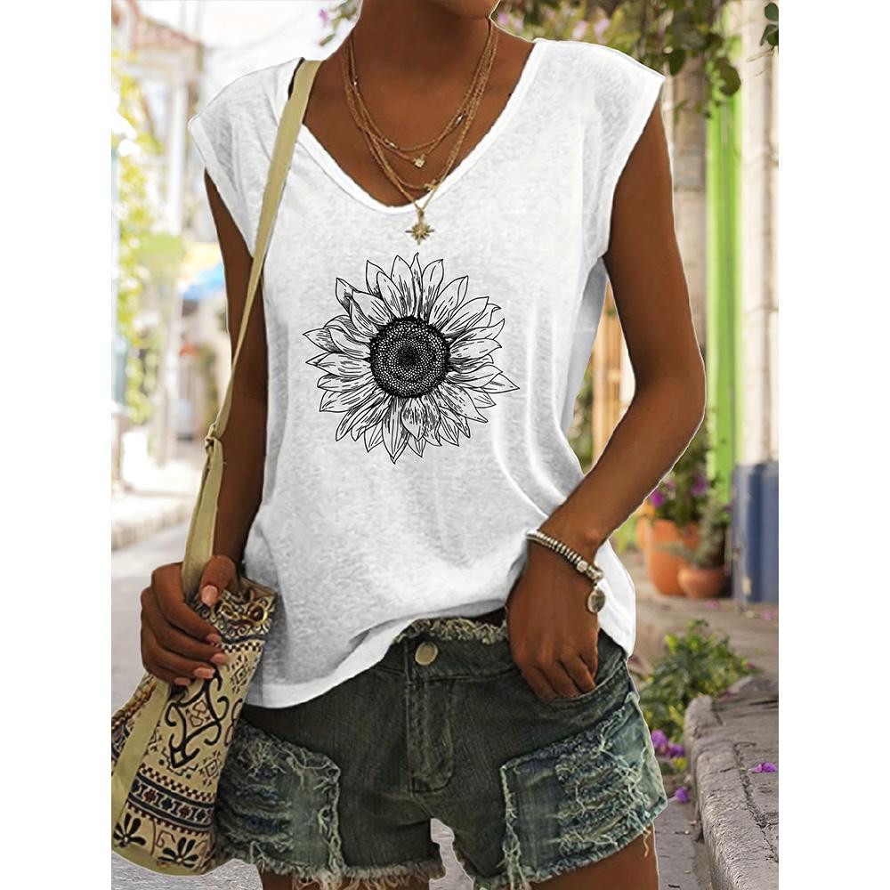 Summer New Women Tank Tops Floral Camisole Women Fashion V-Neck Short Sleeve Tanks Top T shirt Female Tops Tees Y2K Vest Large