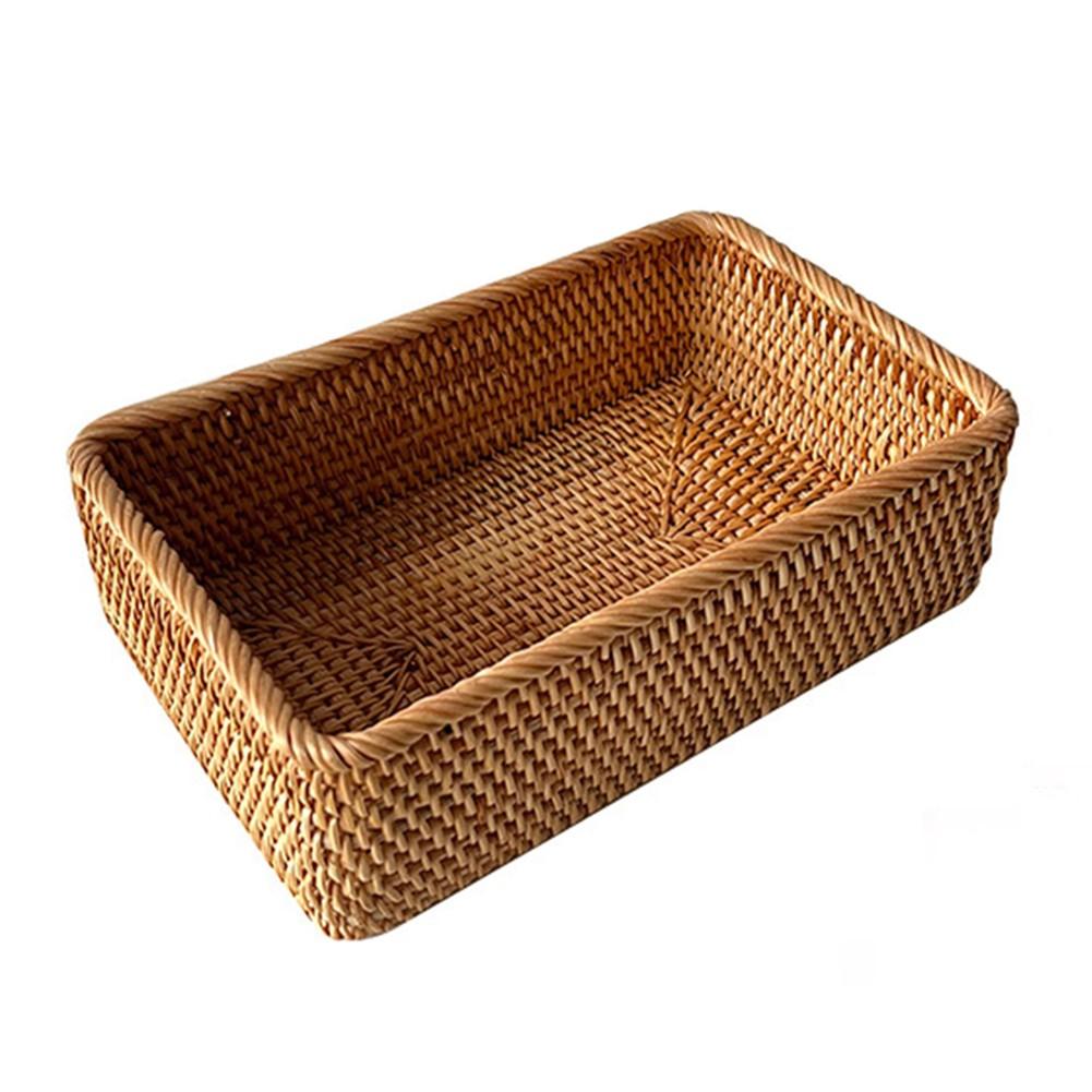 Rattan Hand Woven Square Storage Basket for Fruits and Office Supplies