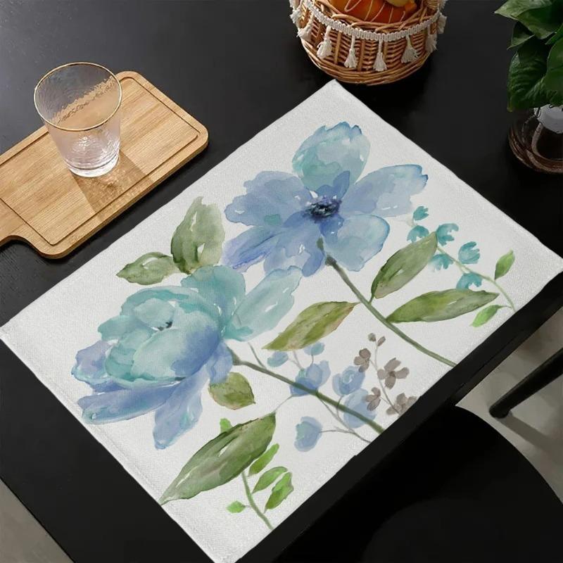 4/6/8pcs Garden Blooms Placemats Delicate Daisy Rose Printed Design Elegant Table Mats for Dining Kitchen Tea Party Decor