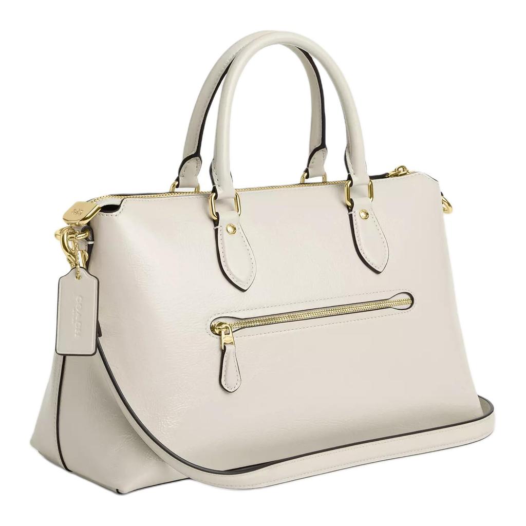 Coach Georgia 35 Gold Logo Zipper Closure Patent Leather Shoulder Crossbody Tote Bag Large Women Handbags Pearl-White CV942-IMPRL