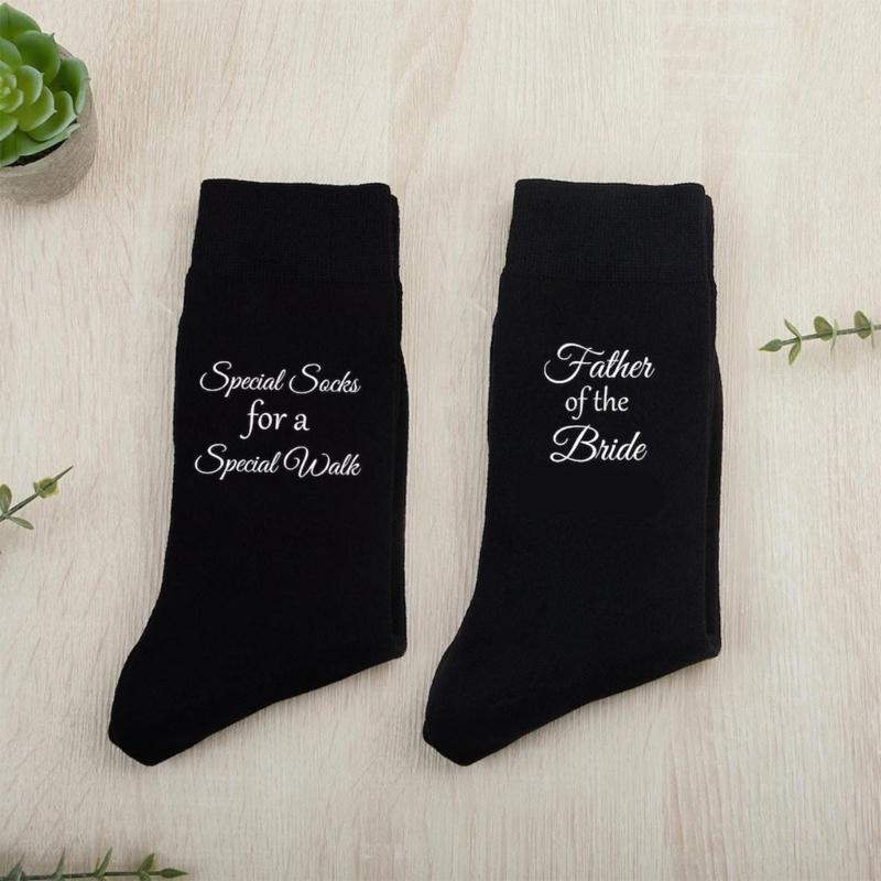 Funny Wedding Socks for Father of the Bride Dad Creative Wedding Gift Black Crew Socks from Daughter Special Walk Socks