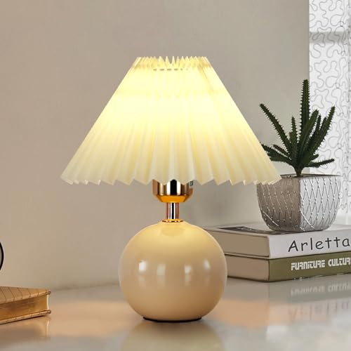 Table Lamp, Indirect Lighting, Stand Light, Night Light, Nursing Light, Pleated Shade, Small, Cute, Corded, Popular with Women, Ceramic Base, Birthday