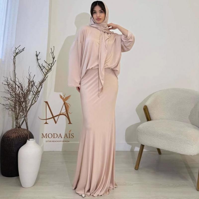 2025 Autumn Festival Europe and America Loose and Comfortable Versatile Commuter Long-sleeved Top Long Skirt Solid Color Jacket Three-piece Women's 