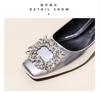 French Temperament Silver High Heels Women Soft Leather 2024 Spring and Autumn New Thick Heel Square Head Crystal Single Shoes