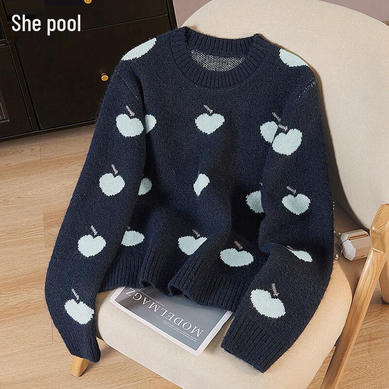 

Women s Loose Fit Color Block Plush Round Neck Sweater One Size