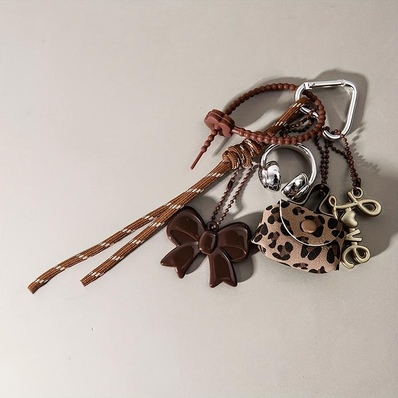 Exquisite Woven Maillard Bow Rope Pendant Earphone Gifts Mini Bow Faux Leather Bag Accessories for Women
