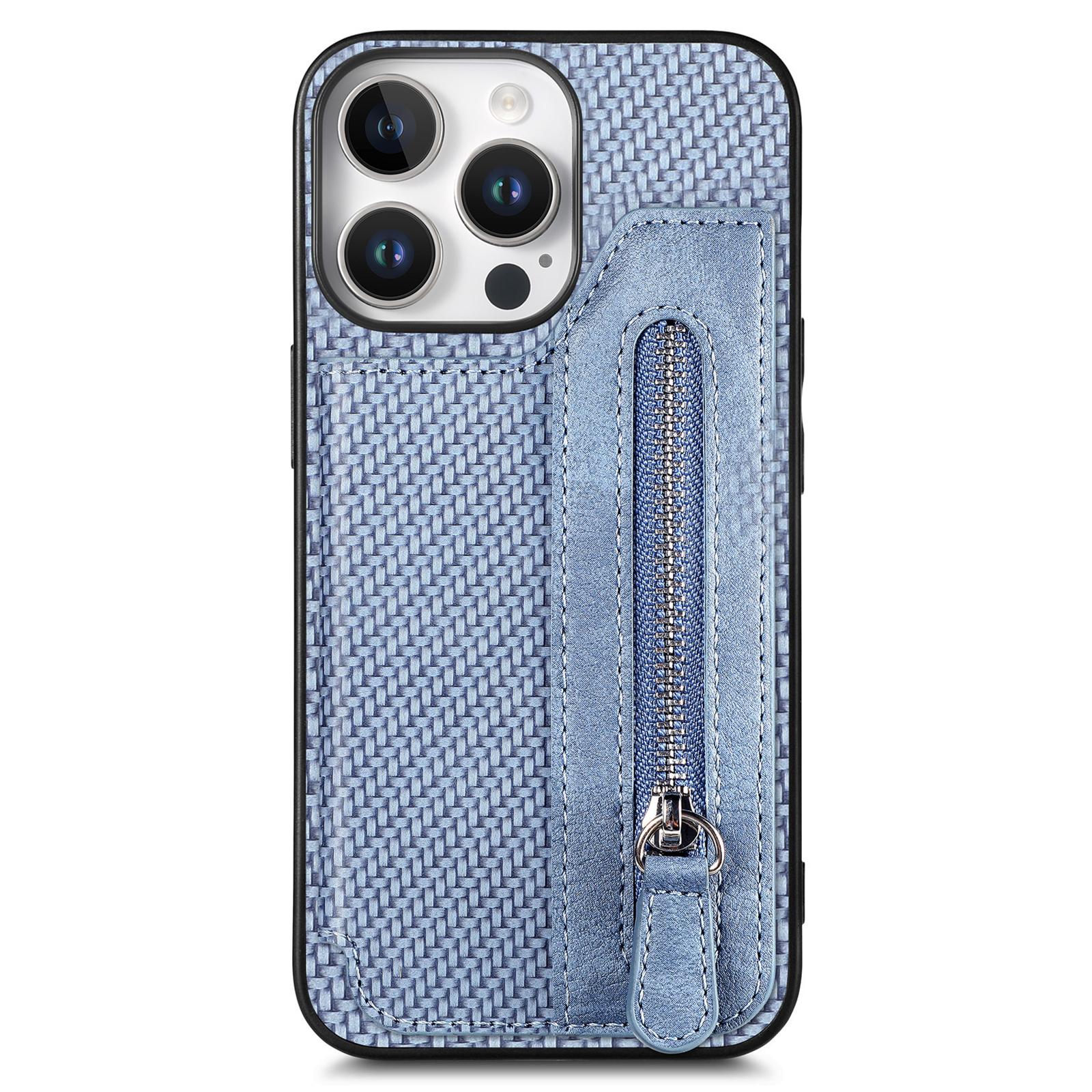 

For iPhone 16 Pro Case Leather+PC+TPU Zipper Wallet Phone Shell Back Cover Blue