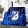 Blue And White Shield Millonarios Flannel Blanket, Soft Polyester, Modern Design, All-Season for Camping, Travel, Gifts for holidays or birthdays