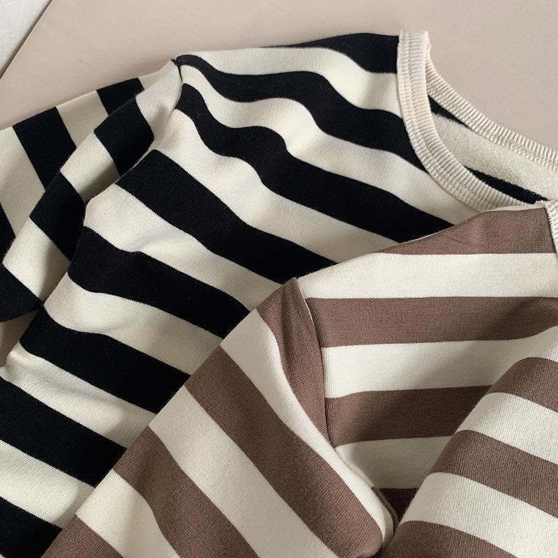 Korean Style Girls' Striped Long-Sleeve T-Shirt - Trendy Toddler Casual Top for Spring & Autumn 2025