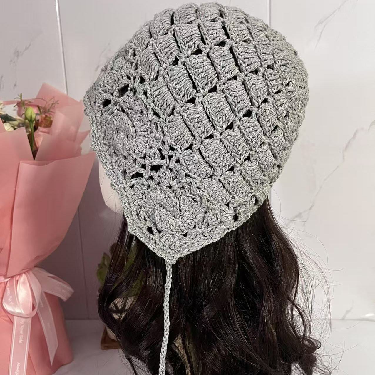 

Японский стиль Ручная работа Женская шляпа Летняя Модная Уникальная Ажурная Вязаная Весенне-летняя Тонкая Дышащая Вязаная Шапка