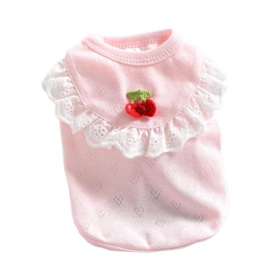 Pet Sleeveless Shirt Spring Summer Lace Ruffle Embroidery Cherry Small Breed Dogs Cats Clothes Breathable Pet Costume Outfit Apparel