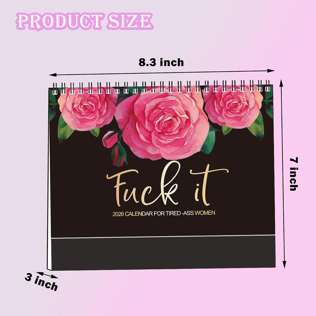 2026 Desk Calendar for Tired-Ass Women, Fu-ck it 2026 Calendar, Funny Swear Word Planner Monthly Calendar Gag Gift for Women Home Office White