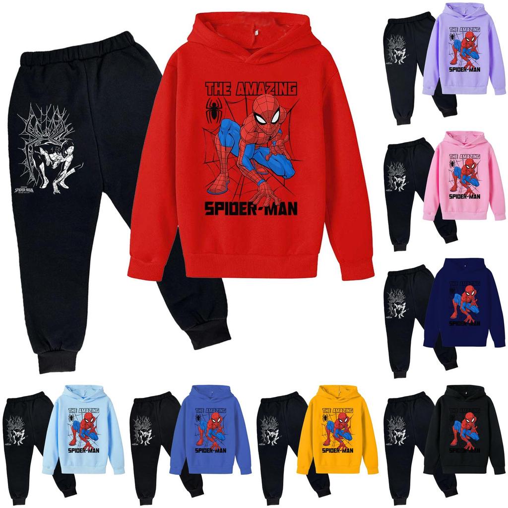 Kids Printed Hoodie and Sweatpants Set Long Sleeve Loose Fit Pullover Outfit for Boys and Girls