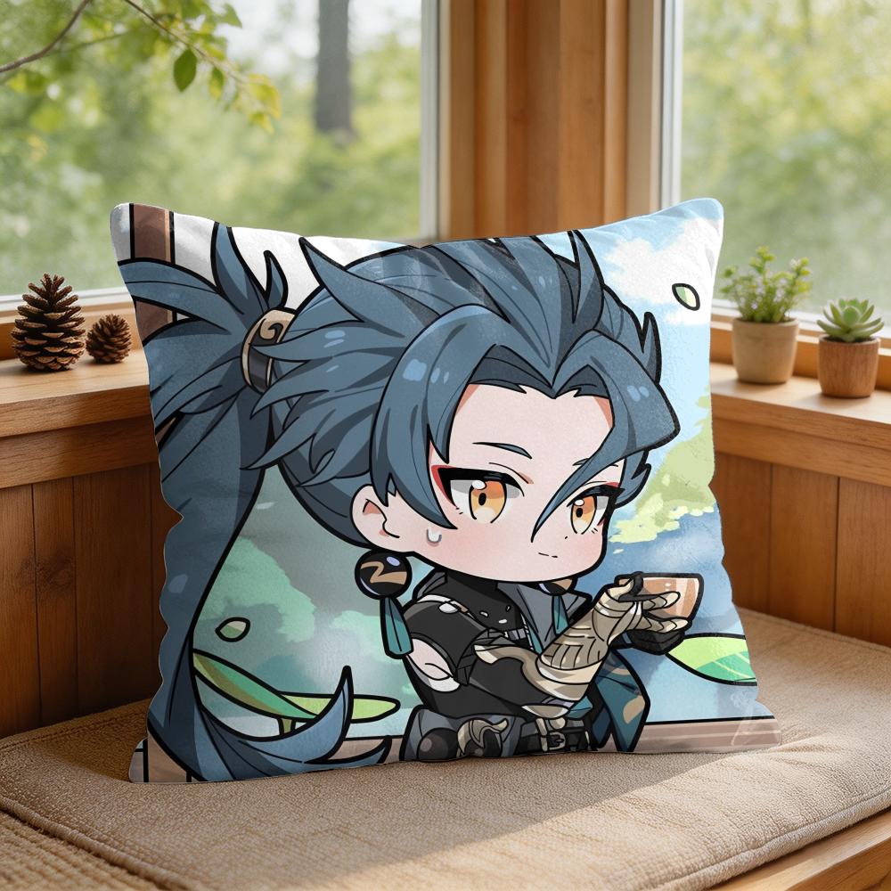 Ji Yan Cute Wuthering Waves Cushion Cover Square Short Plush Pillow Case Living Room Sofa Home Decor Funda X