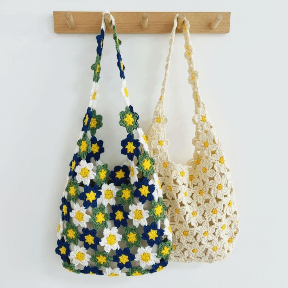 Eco-Friendly Cotton Hand-Knitted Hobo Bag Cotton Yarn Shoulder Bag  Picnic Aesthetic Gear