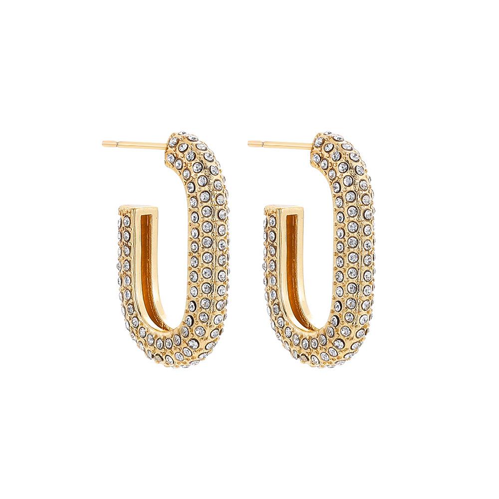 European American High-End Full Diamond Geometric Hoop Oval Ear Clips Women s Elegant Micro Pave Zircon Fashion Clip-On Earrings