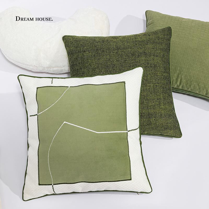 Green Nordic Embroidery Throw Pillow - Living Room, Sofa, Bed & Bay Window Cushion, Pillowcase In Stylish Design