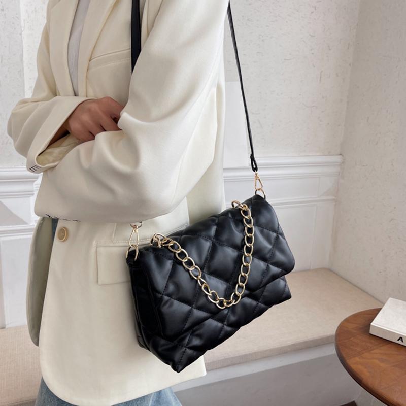 Yogodlns текстура ромб однотонная сумка через плечо с клапаном для женщин цепочки декоры — фото 8