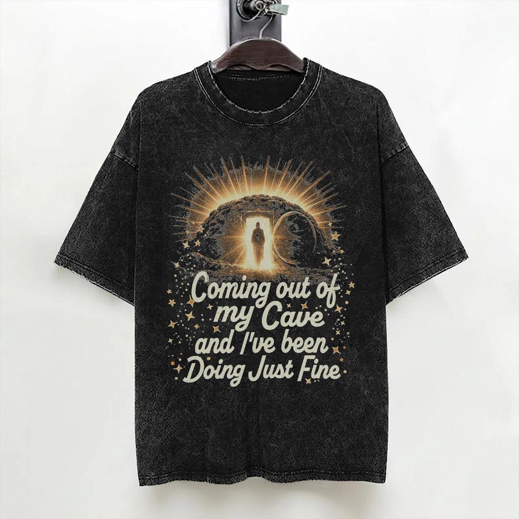 Jesus Coming Out Of My Cave Washed T Shirt Streetwear Hip Hop Casual Tshirt Tee Shirt Men Women 100 Cotton Oversize Summer
