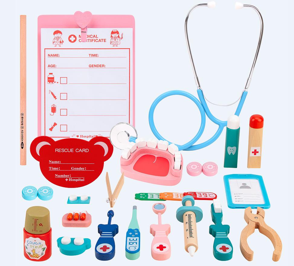 Wooden Baby Children'S Medical Equipment Play House Simulation Doctor Toy Set Girl Nurse Cloth Bag Doctor Toy