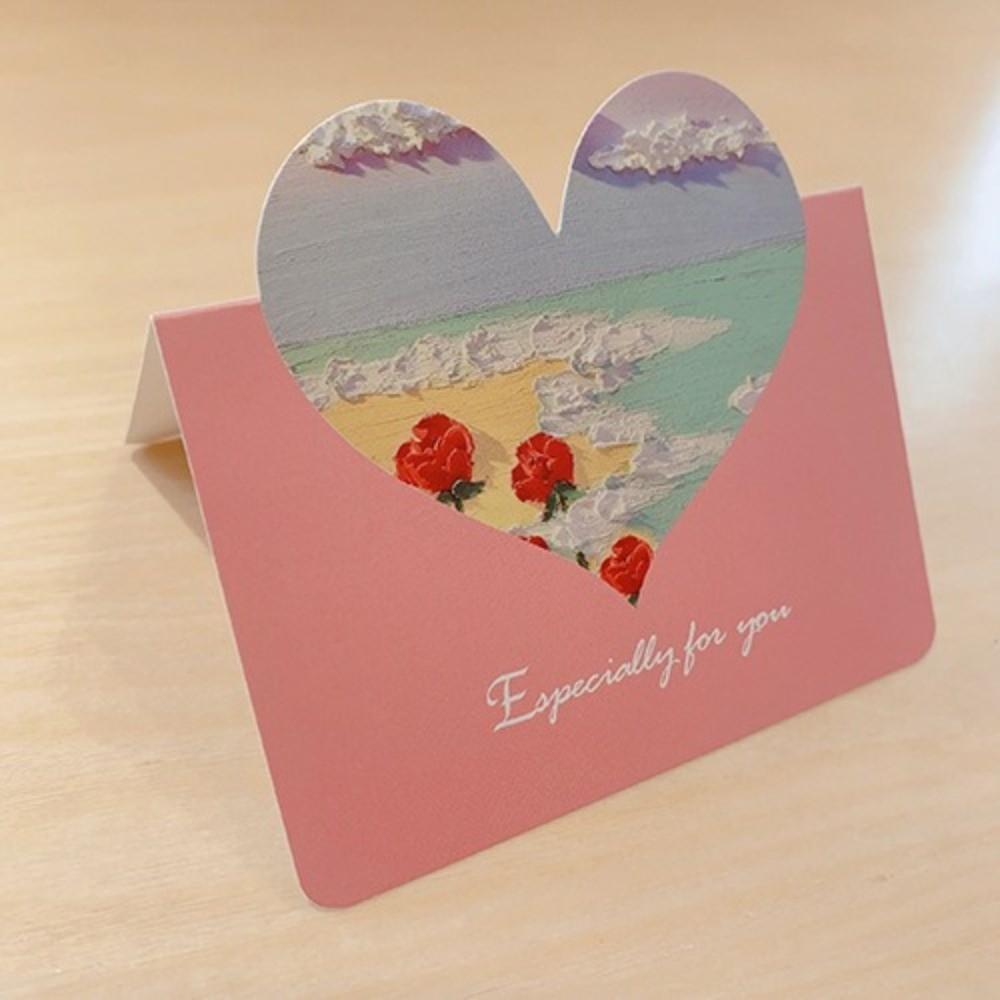 10Pcs Heart-shaped Greeting Cards Blank Handwritten 3D Oil Painting Cards Foldable Gift Card Various Festivals Gift Card