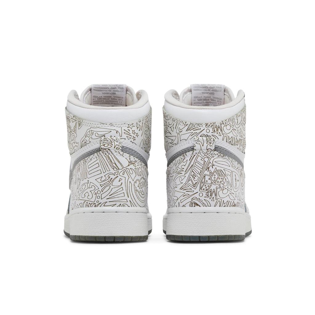 Air Jordan 1 Retro High BG 'Laser' (Unisex) White / Metallic Silver Vintage Basketball Shoes 705290 100