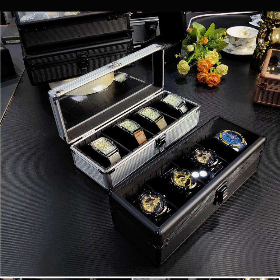 4-Slot Aluminum Watch Storage Box - Drop-proof & Lockable Gift Case