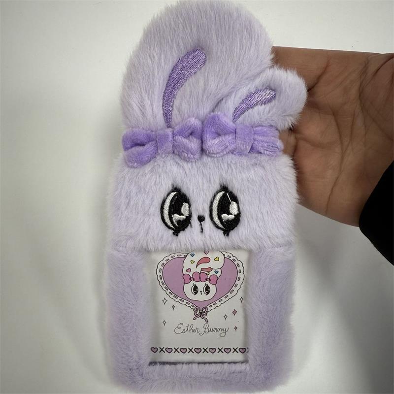 Cute Long-Eared Rabbit Plush Id Card Holder Photocard Holder Idol 3 Inches Photo Display Storage Cover Keychain Bag Pendant Gift