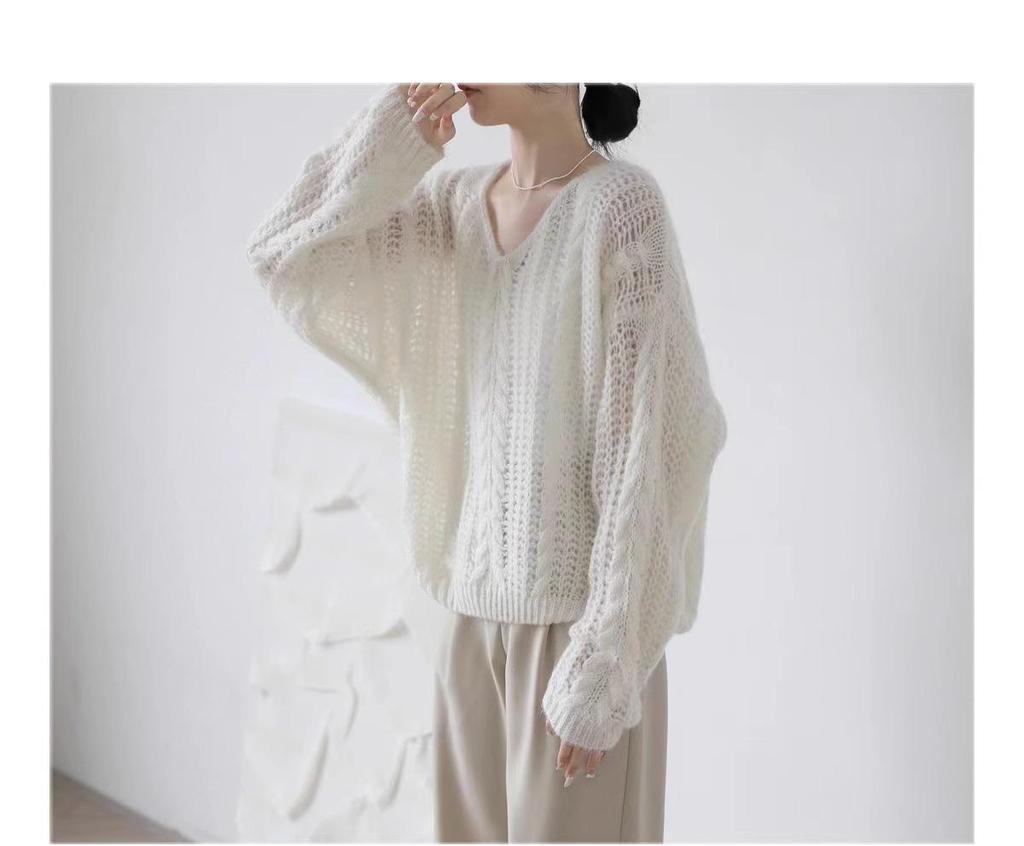 Women's Soft Mohair V-Neck Sweater - French Style, Lightweight Spring Knitwear