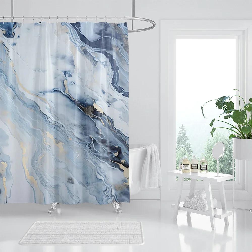 Marble Texturxury Bathroe Luom Shower Curtain Modern Polyester Fabric Shower Curtain Bathtub Accessories Bath Screen with Hooks