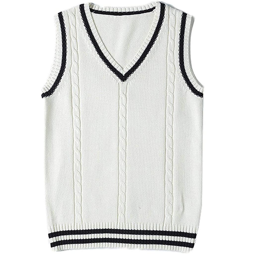 Women's Casual V-Neck Pullover Shirt Collision Color Sleeveless Sweater Vest