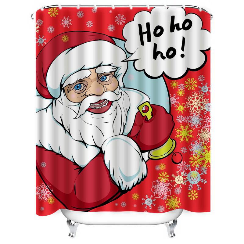 TU Festive Santa Claus Shower Curtain Christmas Holiday Bathroom Decor Waterproof Fabric Red Green Reindeer Snowflakes Holiday H