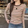Women's Retro Color Block Striped Long Sleeve Slim Fit T-Shirt