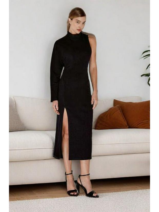 

2025 European & American Women s Long Sleeve Solid Color Waist-Adjusting Casual Dress XL чёрный