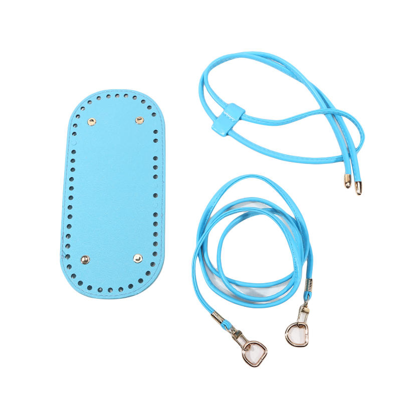 3Pcs DIY Crochet Bag Accessories Kit PU Leather Bag Bottom with Holes Plate Shoulder Strap Drawstring for Handmade Bucket Bags
