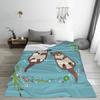 Retro otter blue pattern Flannel printed blanket suitable for all seasons suitable for living room office sofa and travel