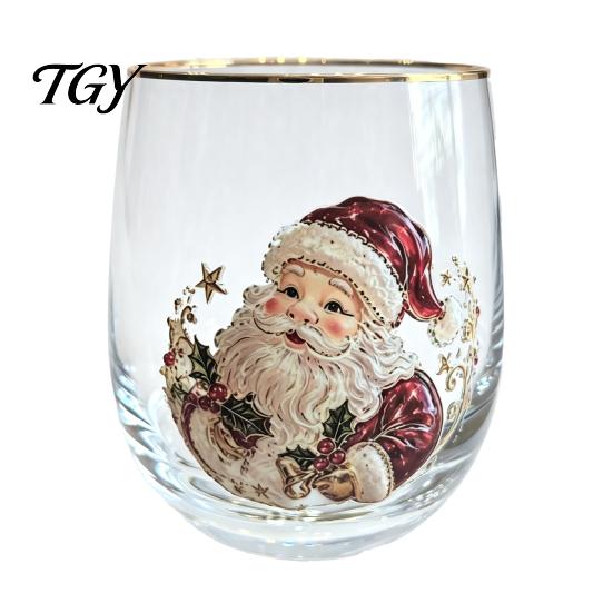 Lead Free Soda Lime Glass Christmas Cocktails Glass, Santa Snowman Reindeer Tree Design Tumbler, 300ml Lead-free Festive Seasonal Tumblers Holiday